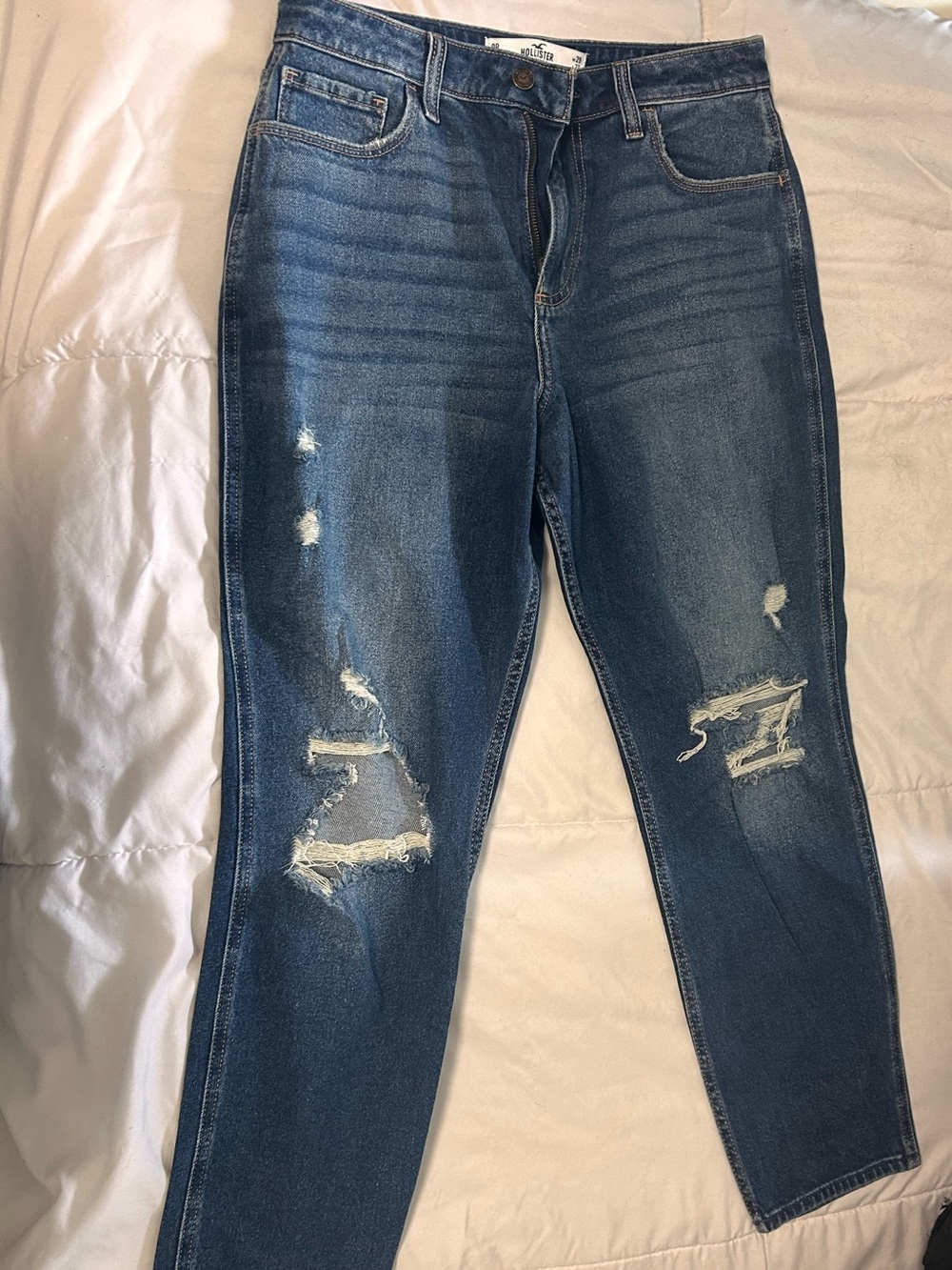 Hollister Medium Blue Distressed Mom Jeans